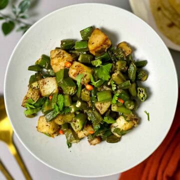bhindi aloo served on a plate
