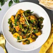 bhindi chicken served on a plate