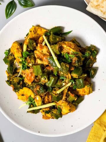 bhindi chicken served on a plate