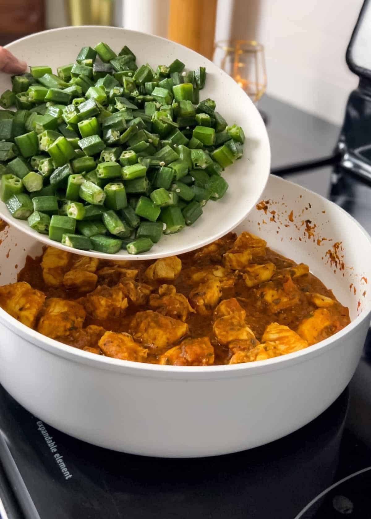 returning cooked okra/bhindi to the pan