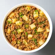 cooked aloo keema in a bowl