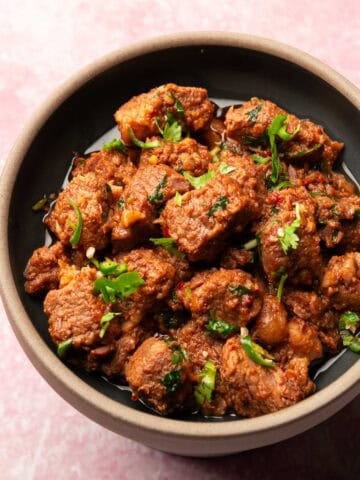bhuna gosht served in a bowl