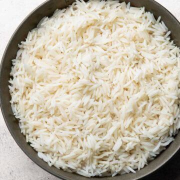 perfectly cooked white basmati rice on a plate