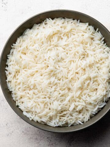 perfectly cooked white basmati rice on a plate