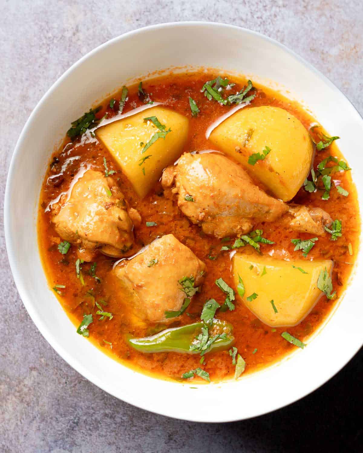 chicken aloo salan in a deep plate