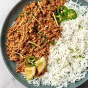 chicken keema on a plate with rice
