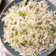 matar pulao served on a plate