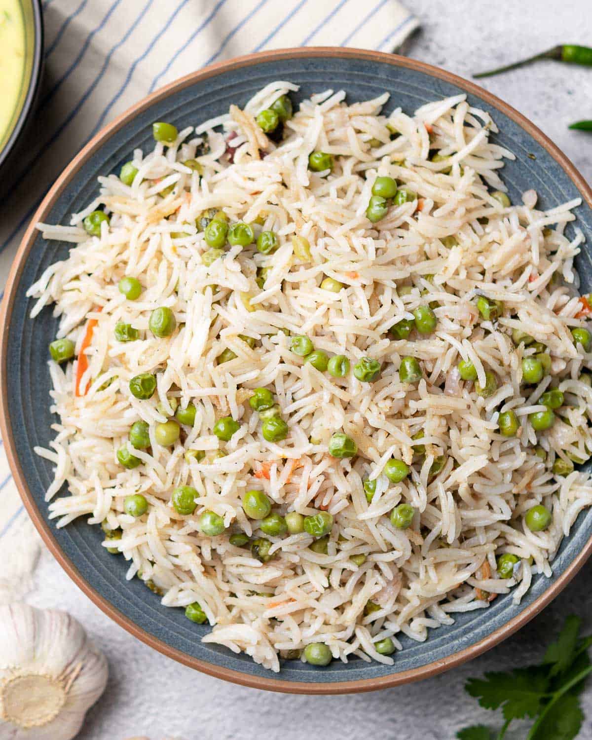 matar pulao on a plate